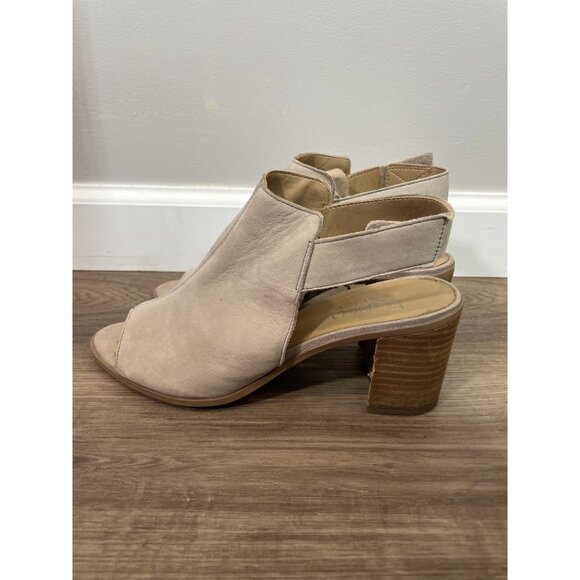 Franco Sarto Womens Beige Leather Ankle Strap Heels Size 7.5 Helix Minimalist - Picture 2 of 9